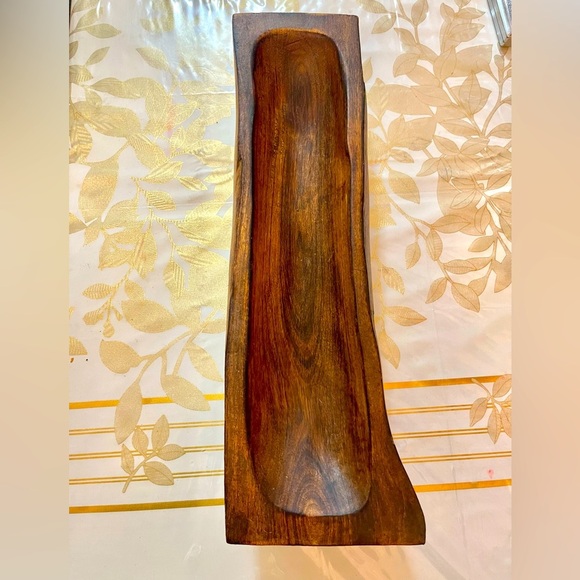 Decorative Carved Wood Wooden Bowl Footed Home Decor Nature Threshold 15”Long - Picture 1 of 5
